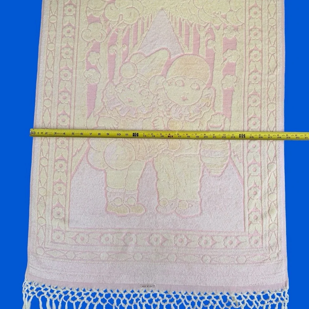 Vintage Made in Italy Bath Towel Pink Fringe MCM Oditity Haunted Clown Children